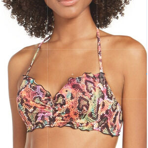 Sundazed Bikini Top Women's 32D Multi Snake Print Underwire Padded Swim Tie Back